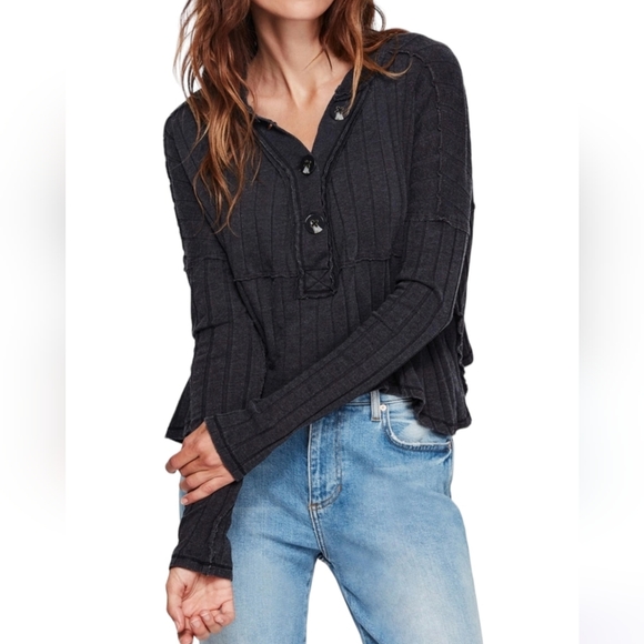 Free People Tops - FREE People We The Free In The Mix Knit Top Long Sleeve Black S